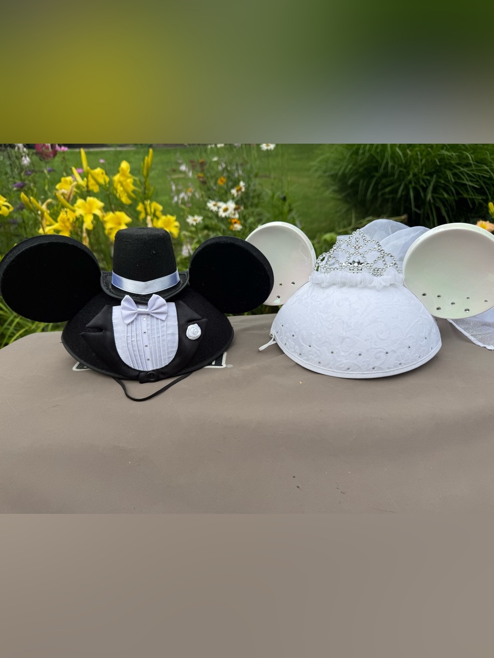 Set of Black Groom Mickey Ears and White Bridal Mickey Ears wedding Disney